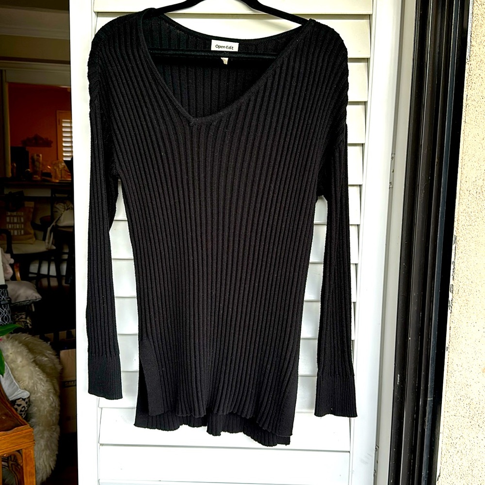 Black Open Edit Asymmetrical V-Neck Oversize Sweater Size S
